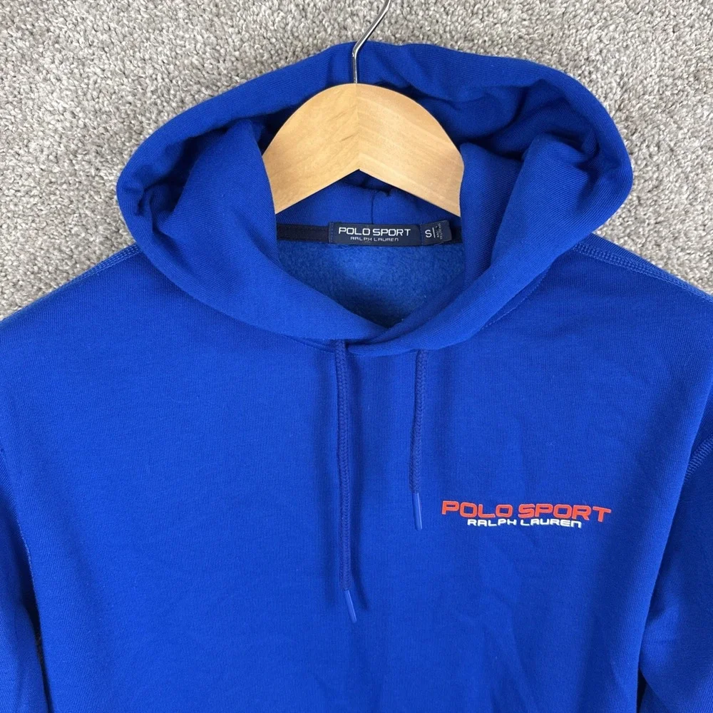 Polo Sport Ralph Lauren Mens Royal Blue Pullover Hoodie Small Logo Orange